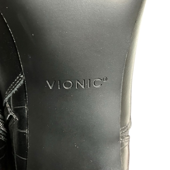 Vionic Linda Heeled Shortie Bootie Leather Shoes Croc Embossed Black Size 10 - Picture 14 of 16